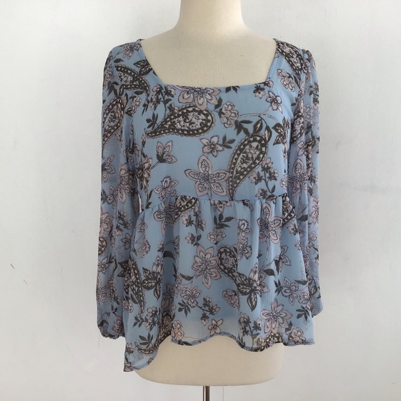 AMERICAN EAGLE  shear floral print puff sleeve boho tie back blouse sz s… - Picture 2 of 12